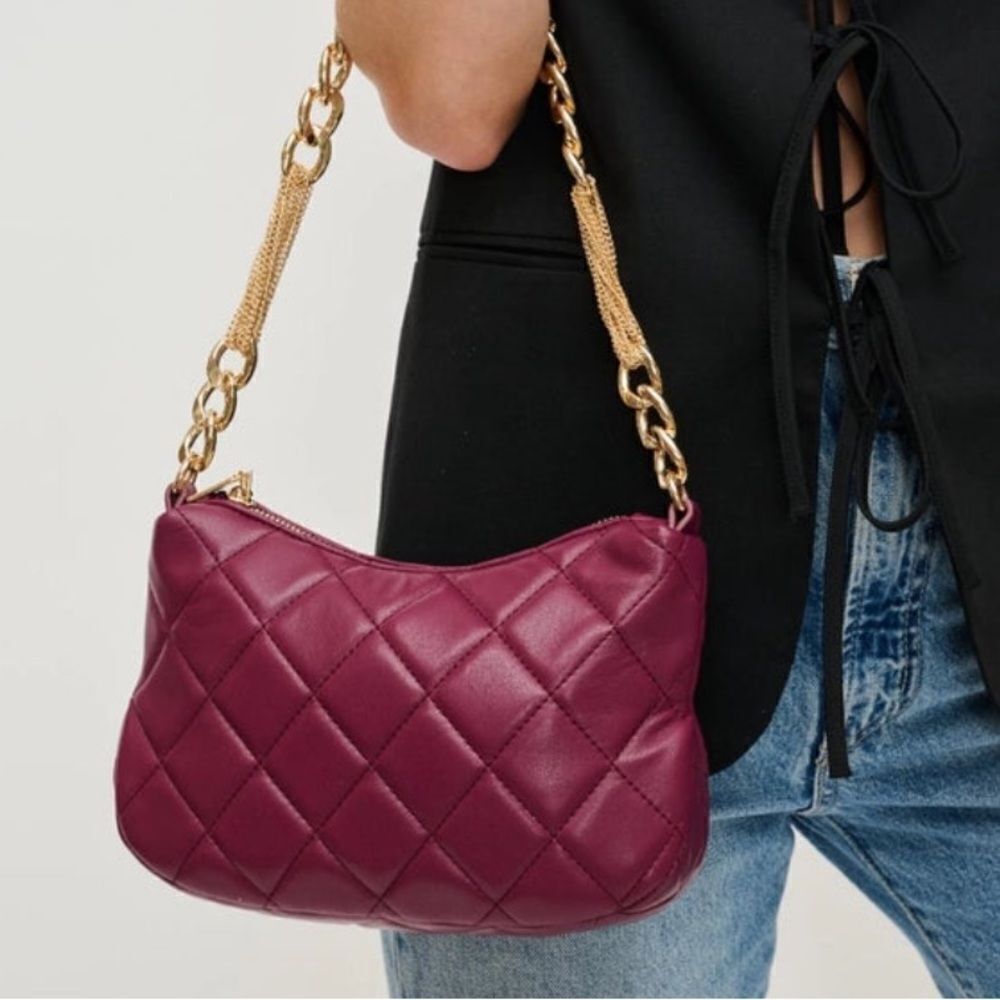 Urban Expressions Eve Quilted Crossbody Bag in Merlot. Vegan Leather. NWT!
